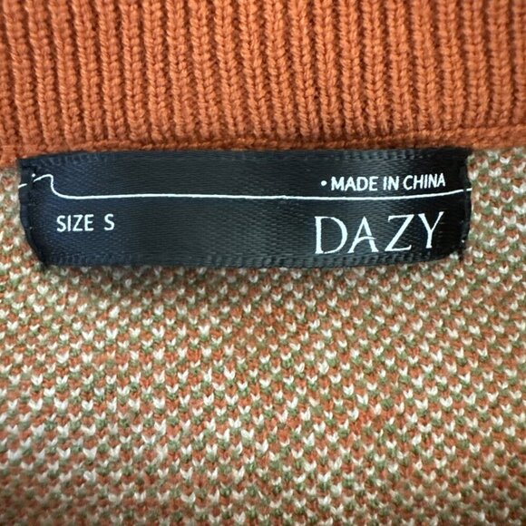 DAZY Women's S Crew LS Double Breasted Button Cardi Sweater Rust Floral EUC - Picture 8 of 12